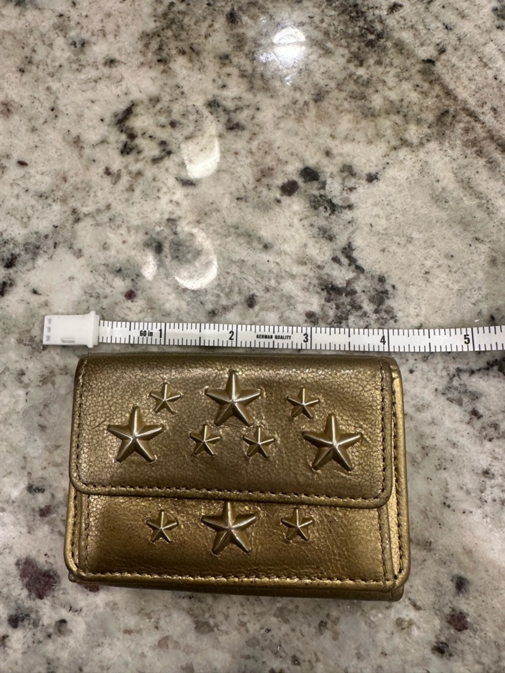 Jimmy Choo Metallic Gold Star Accent Compact Wallet - Picture 2 of 12